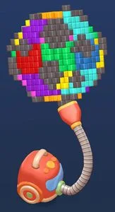 Vacuum tool clearing colored blocks from a game structure